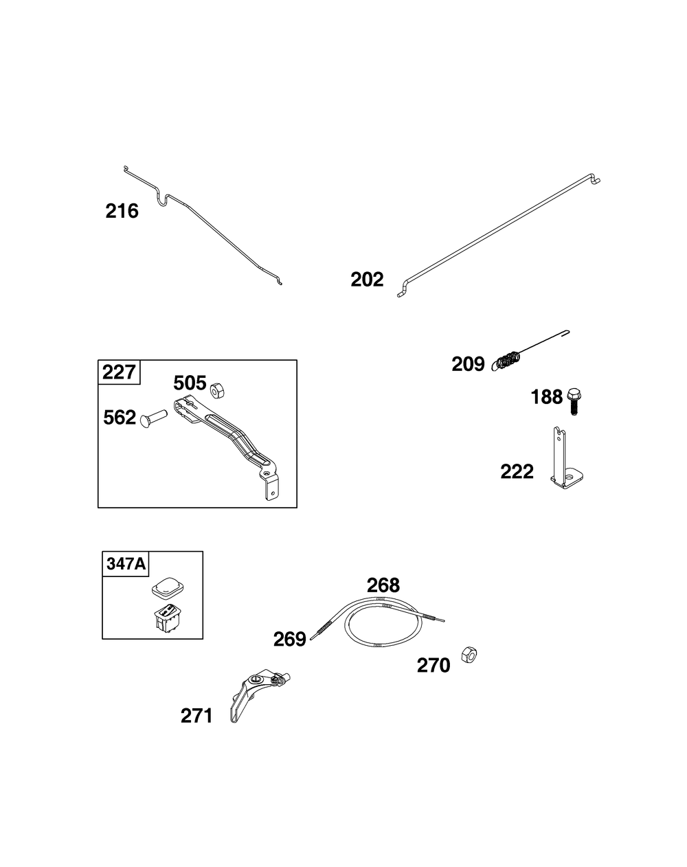Controls Group Diagram and Parts List for 104M02-0256-F1 100000 - 19Z999 Briggs and Stratton Engine